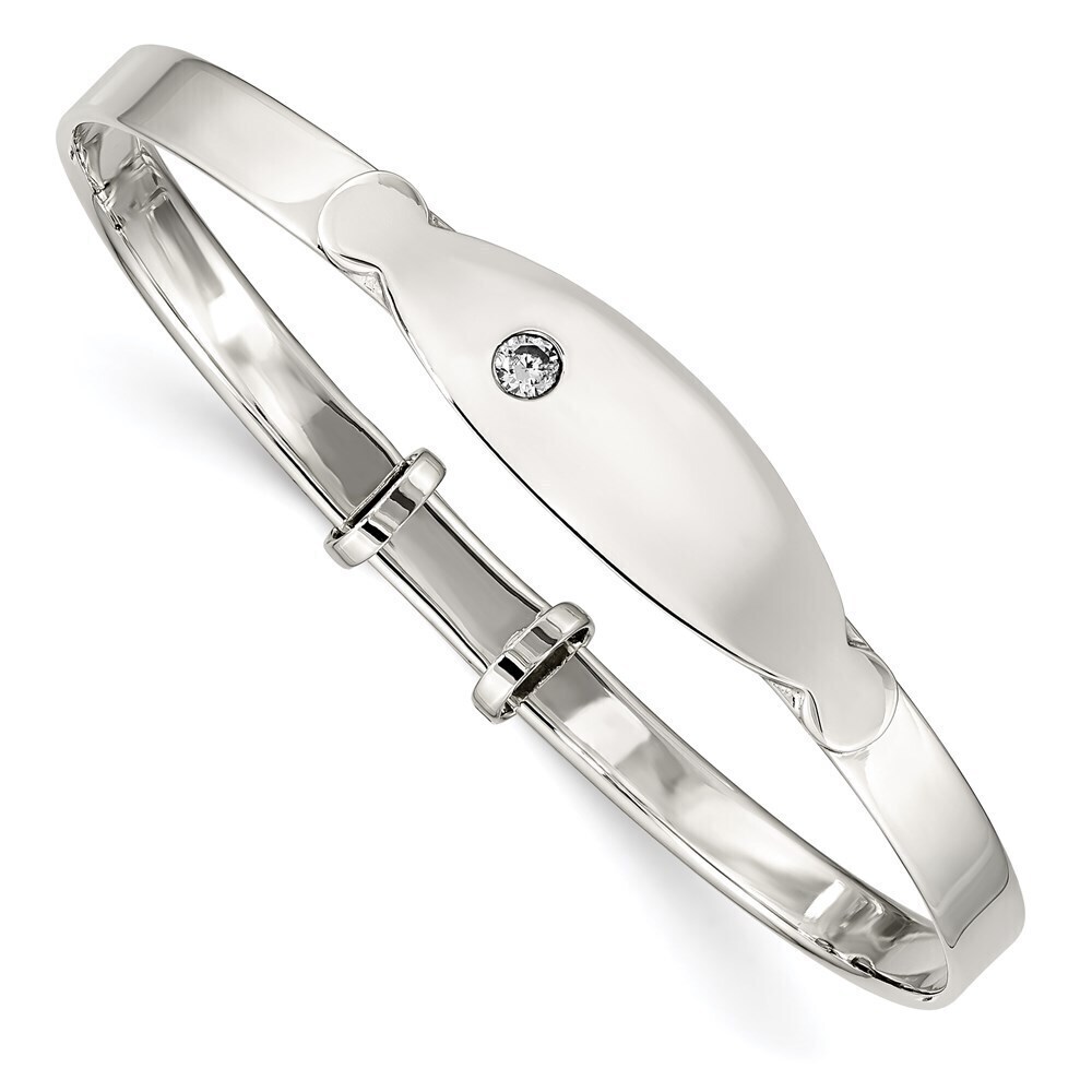 Kazi Luxury Sterling Silver Polished CZ ID Adjustable Baby Bangle Bracelet